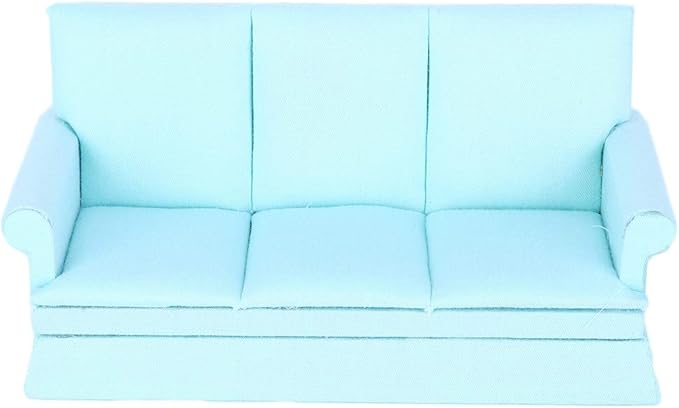 Dollhouse Furniture 1 ：12 Scale Couch Doll House Mini Sofa with 3Pcs Pillow Living Room Furniture Wooden Doll House Decoration Accessories (Lake Blue)