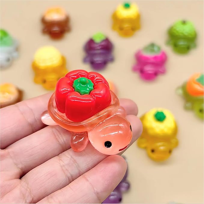10pcs Large Mini Resin Turtle Figurines Whimsical Fruit & Vegetable Turtle Figures to Hide Glow in The Dark Plastic Sea Animals Bulk Dollhouse Accessories Decor Crafts 10 Colors (1 Each)
