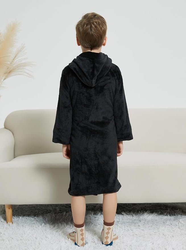 Boys Fleece Robe Hooded Toddler Soft Bathrobe Pajamas Sleepwear for Kids Girls 2-16 Years
