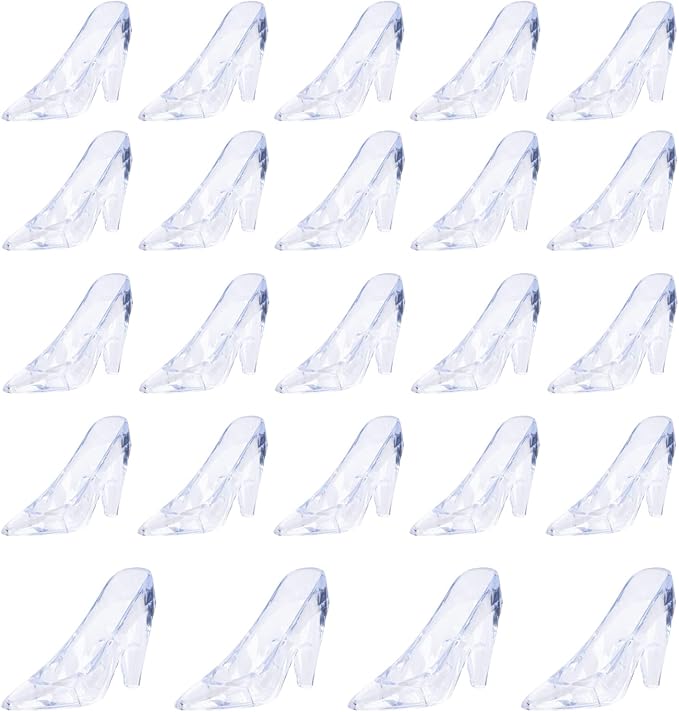 ZYFLSQ 24 Pieces Mini Plastic Cinderella Slippers 3.5 Inch Glass Heels Princess for Wedding Birthday Party Table Favors Decoration (Clear)