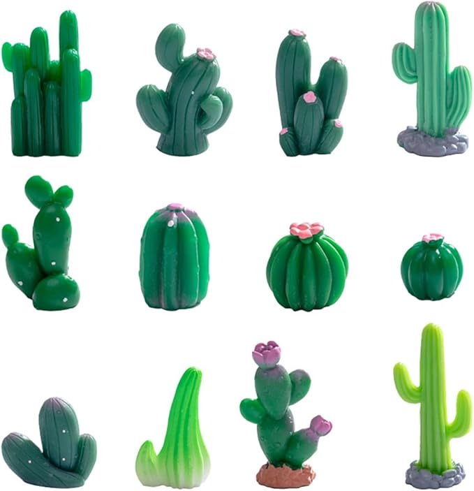 12 PCS Mini Resin Cacatus Plants, Fairy Garden Accessories, Miniature Figurines, Micro Landscape Ornaments