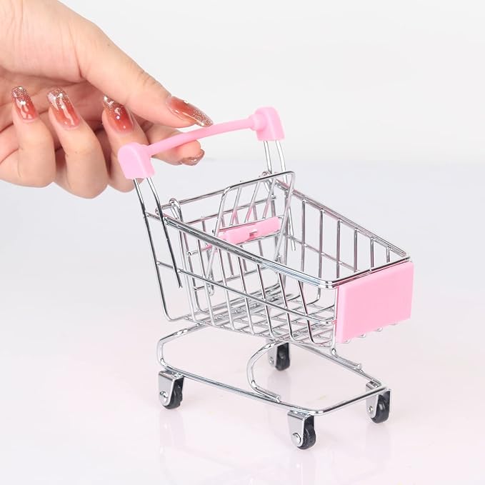 Mini Shopping Cart，Supermarket Handcart Mini Shopping Cart Mini Supermarket Storage Toy Decorative Ornaments for Storage Toys (Toy Shopping cart Pink)