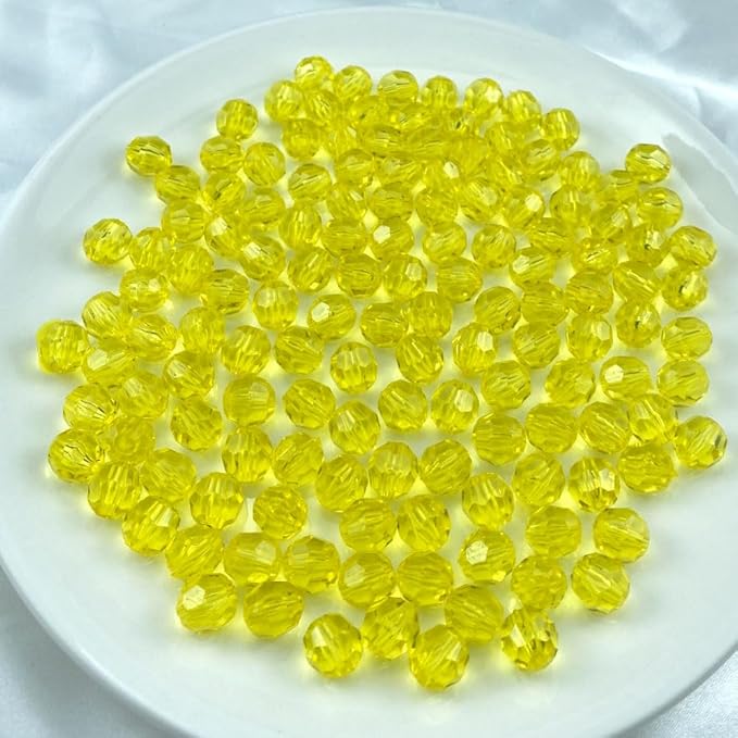 Jmassyang 350 Pieces 8mm Acrylic Round Faceted Beads Loose Plastic Spacer Beads Colorful with Hole for Jewelry Making DIY Bracelet Necklace Earring Keychain(Lemon Yellow)