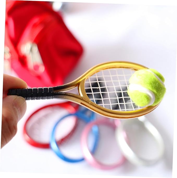 Kisangel DIY Mini House Decor Mini Tennis Racket and Ball Model Random Color Durable Lightweight Tennis