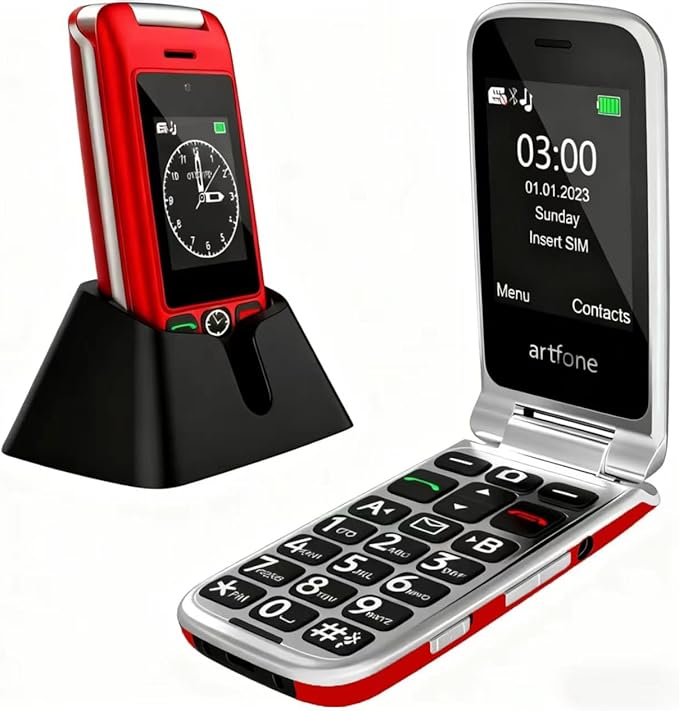 artfone G6 Pro Red - 4G LTE Flip Phone Unlcoked丨Cell Phone for Seniors丨2.4" Dual-LCD丨SOS Button丨Loud Speaker丨Camera丨Charging Dock丨Talking Clock丨Speed Dial丨 Hands-free丨Dumb Phone丨Caller-ID丨Large Fonts