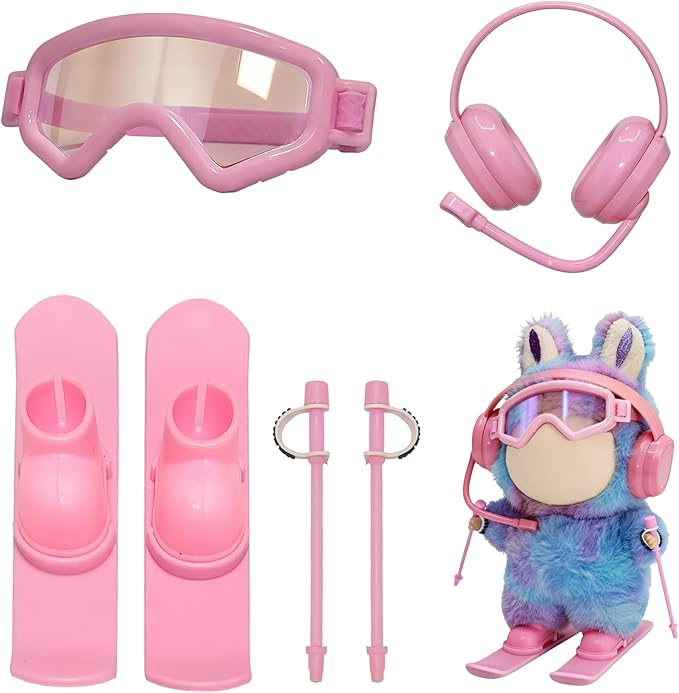 2026 New 8-Piece Ski & Snowboard Set for 17cm Dolls - Goggles, Headset, Ski Poles, Boots & Snowboards, Vinyl Figure Sports Adventure Collection (Doll is NOT Included) (Pink)
