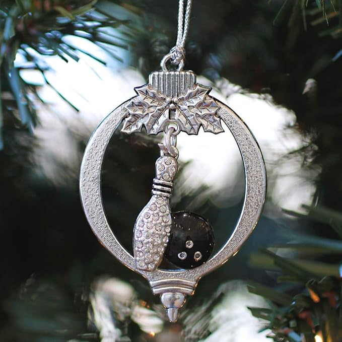 Inspired Silver - Bowling - Silver Christmas Ornament - Unique Charm Christmas Tree Ornament - Holiday Hanging Decoration