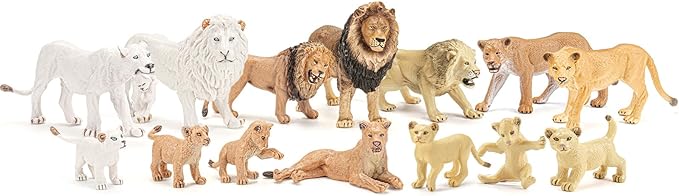 15PCS Lion Toys Figurines Pride, African Jungle Animals Lion Family, Realistic Zoo Animal Toys, Preschool Toy Birthday Gift Cake Toppers for Kids Boys Girls
