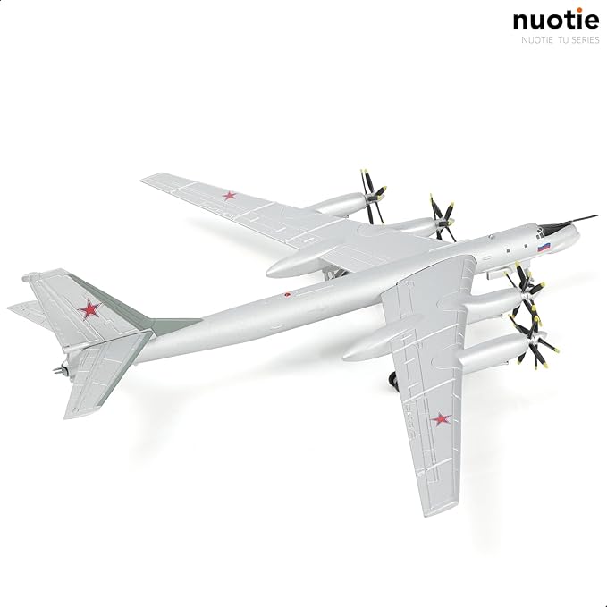 1/200 Tupolev TU-95 Bear Bomber Aircraft Model Metal Aircraft Model Kit Military Bomber Airplane Model with Stand for Adult Military Enthusiast Collection Display or Gift