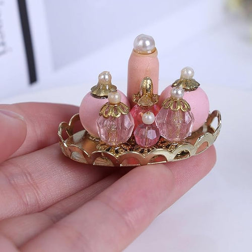 1Pc Pink 1/12 Miniature Perfume Tray Dollhouse Decoration Accessories, Dollhouses Accessories，Dollhouse Decor，Miniature Dollhouse DIY Accessorie