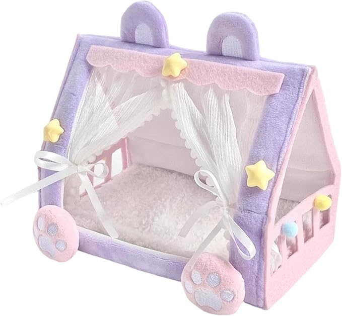 Mini Bed for 10cm Dolls and Stuffed Animals, Doll Tent Bed, Miniature Play Furniture Accessories for Dollhouse Bedroom Patio Garden, Decorative Toy for Toddler Girls Pretend Play, Style A