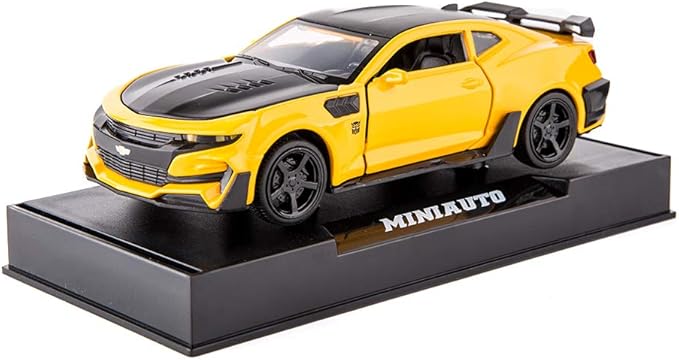 BDTCTK Camaro Bumblebee Car Model Toy 1/32 Zinc Alloy Casting Pull Back Car Sound and Light Toys for Kids Boy Girl Gift (Yellow)