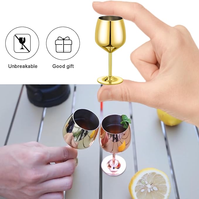 UNISWEET Shot Glasses, 2 oz Shot Glass Set, Stainless Steel Shot Glasses, Mini Wine Glass Perfect for Tasting Brandy,Suitable for party supplies, bar tools, gifts(set of 2) (Gold)
