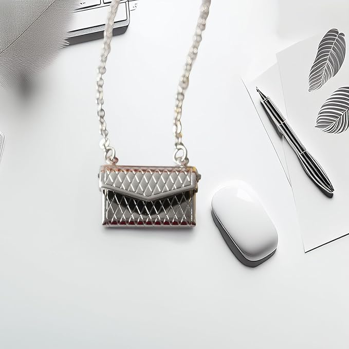 Miniature Alloy Handbag (Gold/Silver Option): 1:12 Scale Fashion Purse with Chain for Dollhouse Wardrobe, Boutique Scene, Adult Collector (Silver)