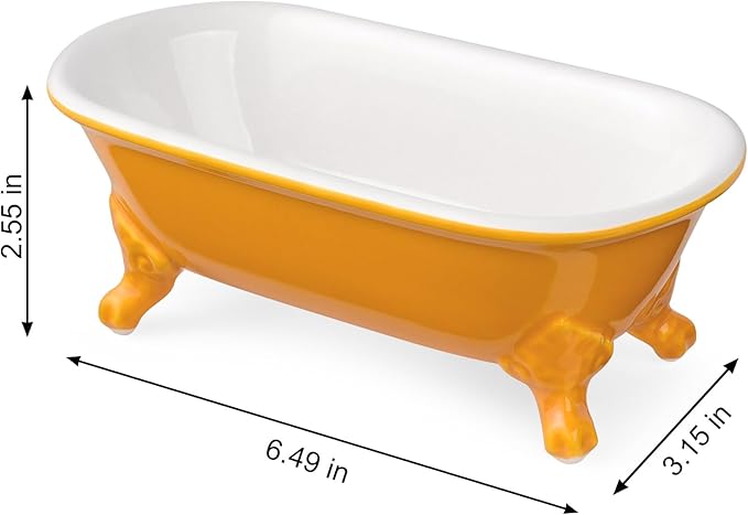 NEWHENGS 6.5" Ceramic Mini Decorative Clawfoot Bathtub Bar Soap Dish, Kitchen Sponge Holder and Shower Tray for Bathroom, 1 Pack(Golden Yellow)