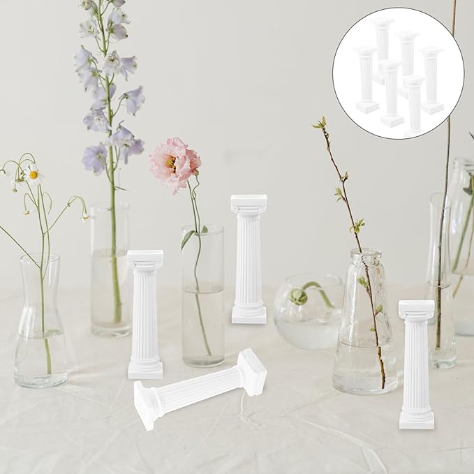 VICASKY 6 Pcs Roman Pillar Statue: Greek Column Decor for Wedding Party Table Centerpieces White Plastic Miniature Columns for Photography Props Dollhouse Decor 4.92 Inch