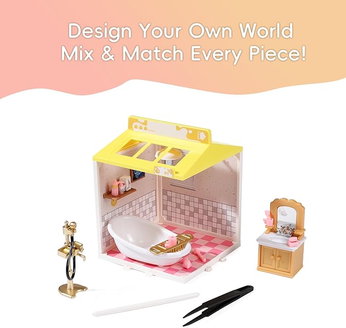 DIY Miniature House Play Kit,Playhouse Toys for Boys and Girls, Home Scene Toys, Suitable for Children Aged 345678, immersive Experience of Life Scenes (Sweet Bubbles Bathroom)