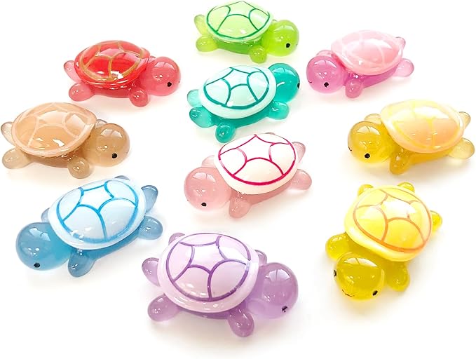 10 Pcs Extra Large Luminous Resin Turtles Figures Sea Crafts Glow in The Dark Bulk Plastic Ocean Animals Figurines to Hide 10 Colors Dollhouse Garden Aquarium Micro Landscape Decor