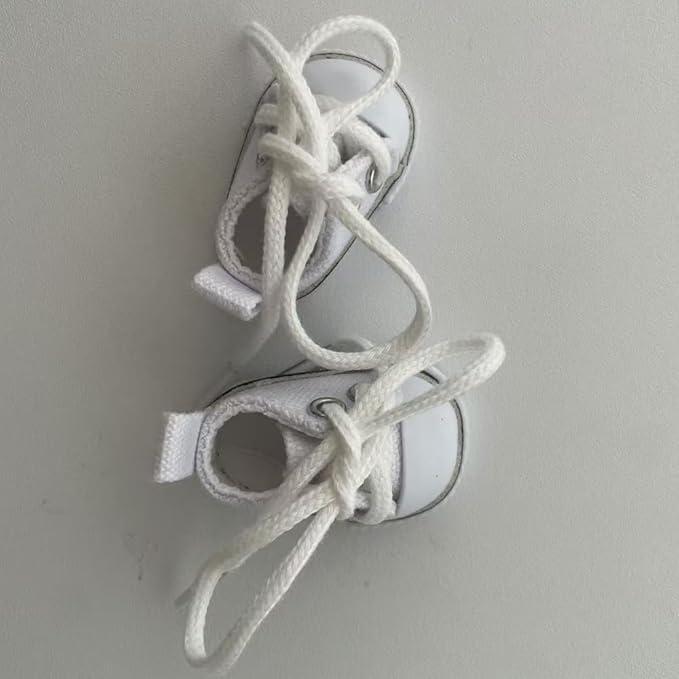 Mini Canvas Sneakers for Dolls, 2 Pairs Set in White and Denim Blue, Lace-up Style for labubu 2025,Include A Pair of Glasses(no Lenses) (White & Denim Blue)