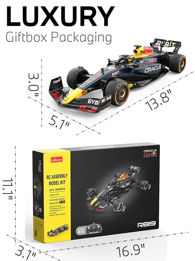 RASTAR 92600 1/16 Oracle RedBull F1 RB19 Collectible RC Car Building Kit - Ideal Gifts for Play & Display - Officially Licensed Car Model with Remote Controller for Kids, Teens & Adults