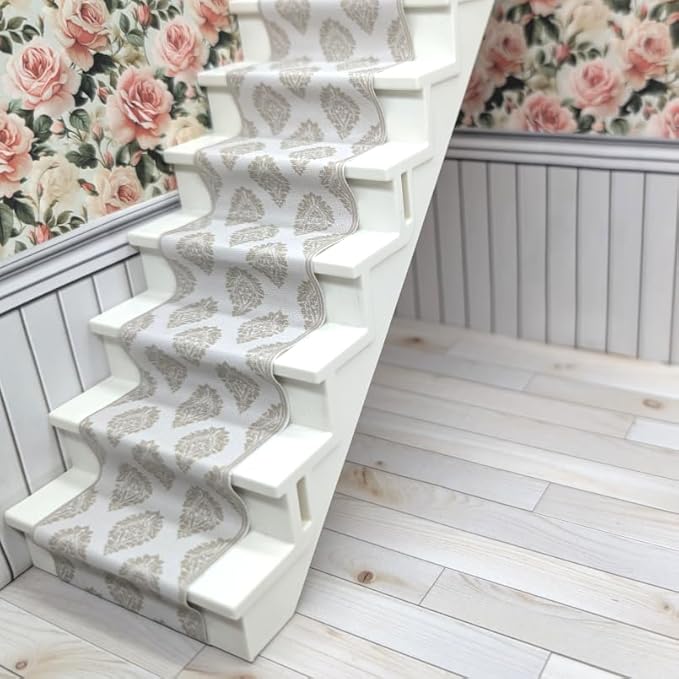 Self-Adhesive Carpet with Real Textile Structure for Dollhouses Scale 1:12 (Damask Pattern Beige 2)