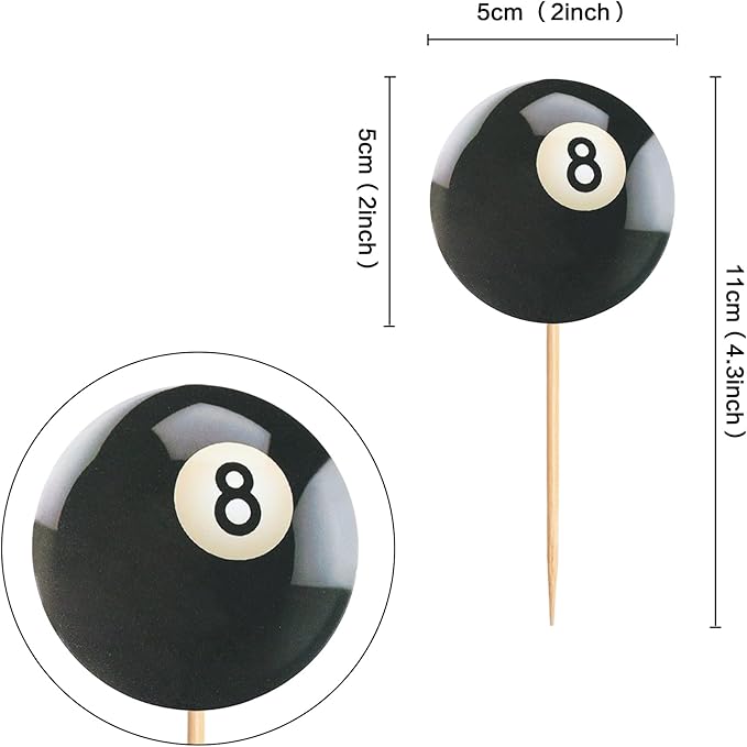 Ercadio 24 Pack Double Sided Pool Ball Cupcake Toppers Sports Cupcake Picks Birthday Cake Decorations Baby Shower Sports Theme Party Cake Decorations