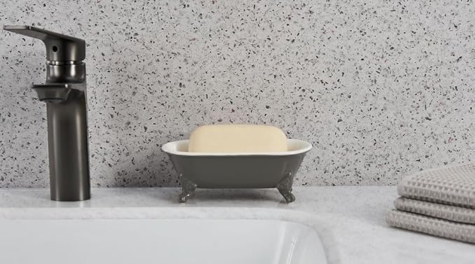 NEWHENGS 6.5" Ceramic Mini Decorative Clawfoot Bathtub Bar Soap Dish, Kitchen Sponge Holder and Shower Tray for Bathroom, 1 Pack(Stone Gray)