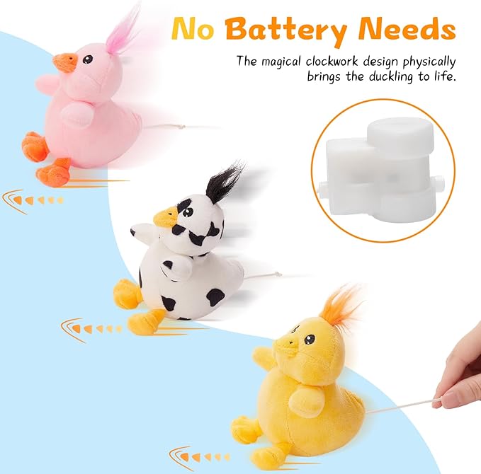 4 Pcs Duck Plush, Mom Duck Stuffed Animal with 3 Cute Stuffed Wind Up Duck Babies Toy, 11" Christmas Birthday Baby Shower Wind Up Plush Toys for Kids Girls Boys, Animal Theme Party Decor