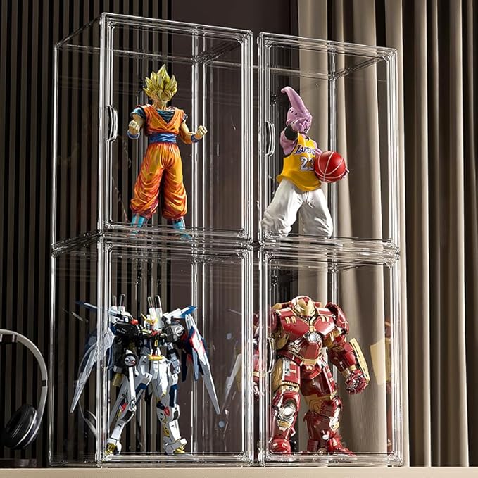 Clear Acrylic Display Case, 4 Tier Acrylic Blind Box for Figures, Dustproof Storage Organizer with Magnetic Door for Action Figures, Stackable Collectibiles Showcase for Doll Toy Car Model