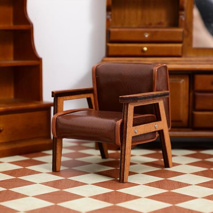 Dollhouse Sofa Armchair Upholstered Model Toy 1 12 Scale Miniature Living Room Furniture Chair Miniature Furniture Dollhouse Vintage Armchairs Mini Leather Sofa Chairs Single Sofa