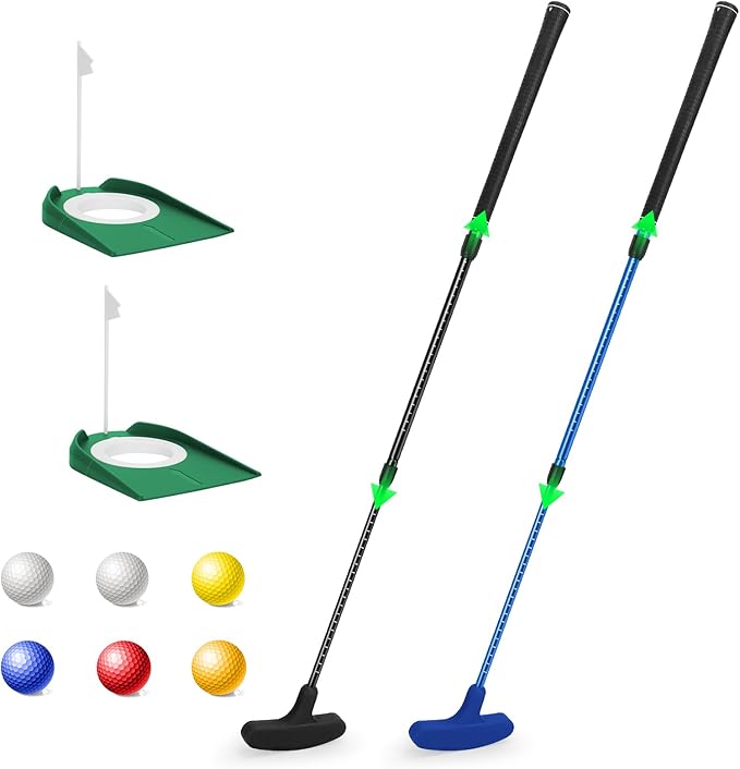 MultiOutools Golf Putters for Men and Women, 2 Pack Adjustable Golf Club Sets with 6 Balls & 2 Flag Cups, Two-Way Mini Putters Training Clubs for Children, Teenagers, Adults