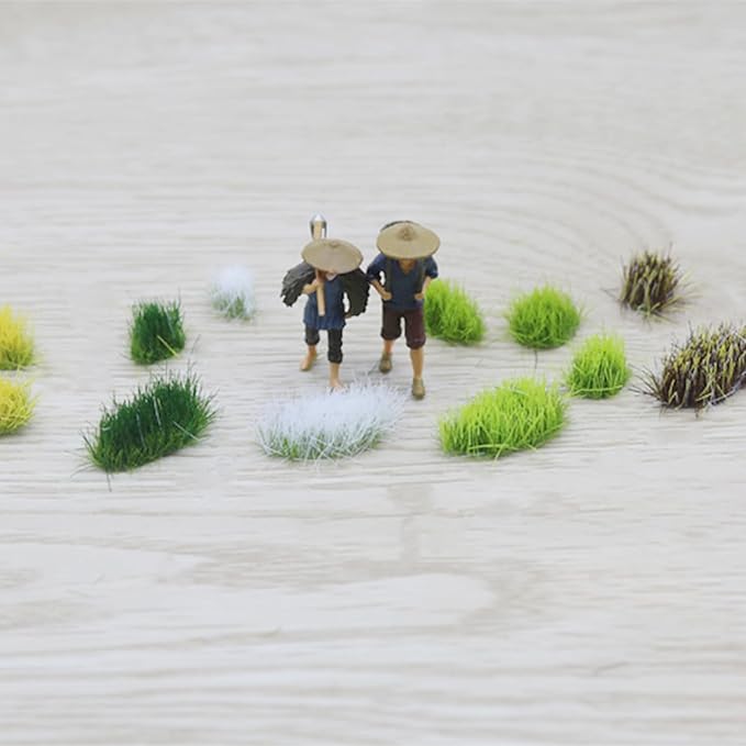 Woohome 78 PCS Static Grass Tuft 2 Size Model Grass Tufts Green Miniature Grass Tuft Railway Artificial Grass Terrain Kit for DIY Model Railway Fairy Garden Diorama Scenery