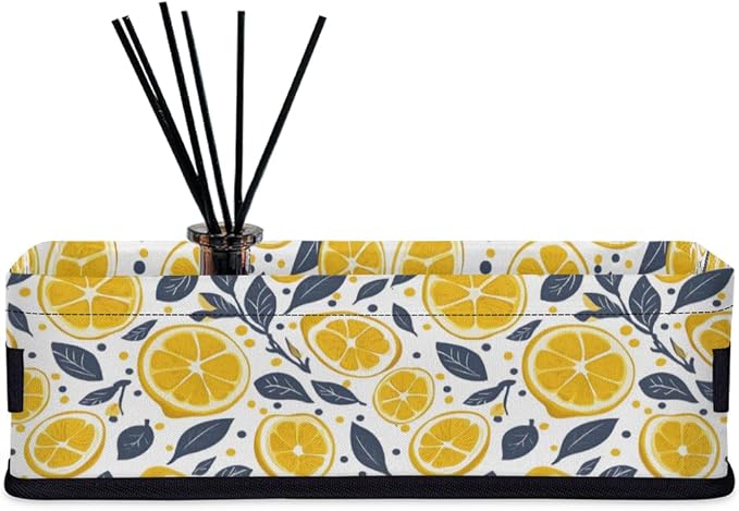 Lemon Leaves Print Bathroom Storage Baskets Waterproof Bathroom Counter Organizer Decorative Toilet Paper Storage Basket for Organizing for Bathroom Living Room Decor