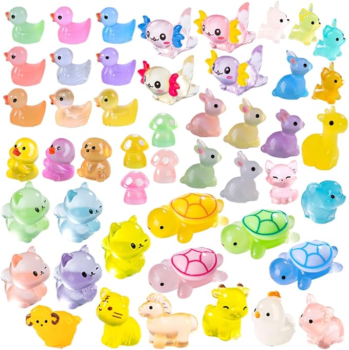 JIUDUOYUAN 250 Pcs Luminous Mini Resin Animals Tiny Mini Figurines Glow in The Dark Garden Miniatures Animal for Micro Dollhouse Landscape Fairy Garden Decorations