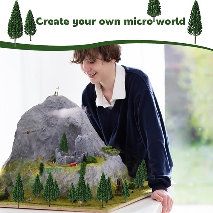 LUEYAO Mini Model Miniature Trees Mixed Train Scenery Architecture Trees Fake Trees for DIY Crafts Building Model Scenery Landscape Dark Green 2.1-3.9 inch 20 PCS