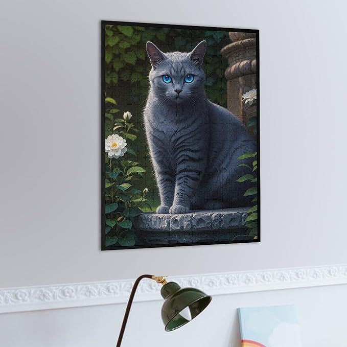 Jigsaw Puzzles for Adults 500 Piece - Cute Russian Blue Cat Animal Themed Wooden Puzzle,Challenge Puzzles Puzzle Games,Stress Relief Games,Funny Puzzles，Unique Gifts for Wall Art