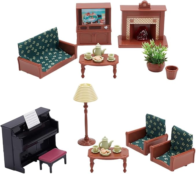 2 Sets Dollhouse Furniture Set, Miniature Furniture Mini Doll House Accessories Decoration Mini Piano Mini Sofa for Dollhouse Decor Home Scene Accessories Ornament Table Craft Display
