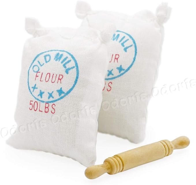 Odoria 1/12 Miniature Rolling Pin and Flour Dollhouse Baking Accessories