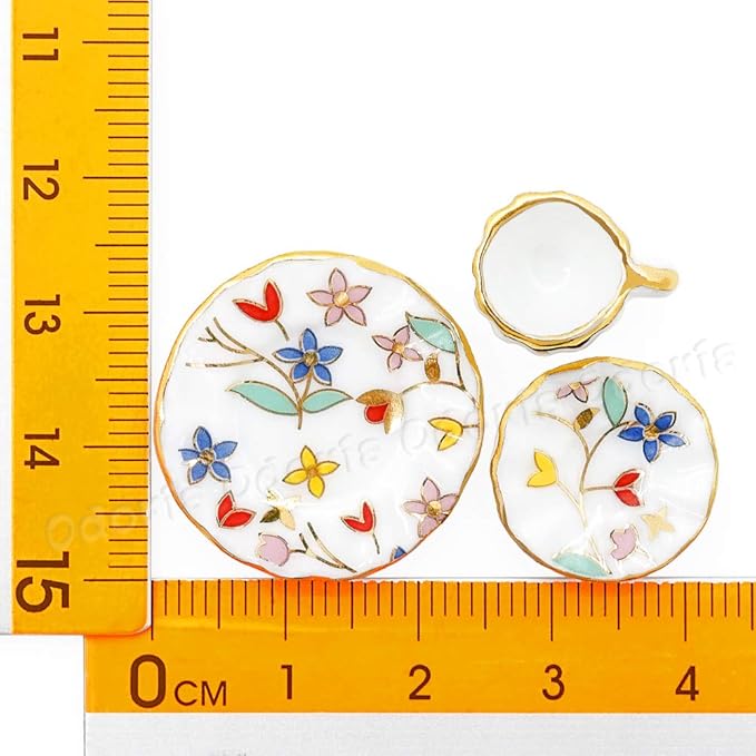 Odoria 1/12 Miniature Porcelain Tea Set 15Pcs Dollhouse Decoration Accessories, Blossom