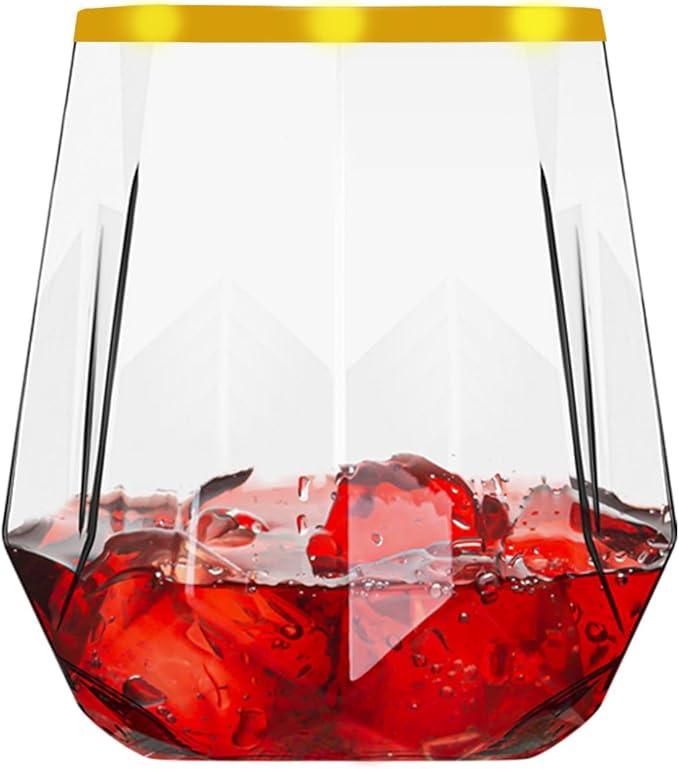 Lueumxc 40 Pack Plastic Wine Glasses, 12Oz Origami Disposable Wine Glasses Unbreakable Clear Plastic Cocktail Glasses Recyclable Shatterproof Reusable Wine Cups (12oz-40pack)