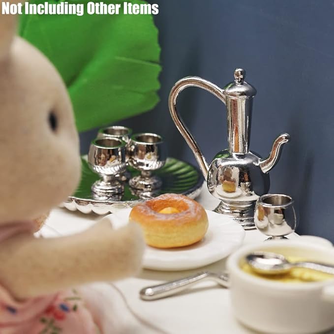 Odoria 1/12 Miniature Wine Flagon and Glasses Dollhouse Decoration Accessories, Silver