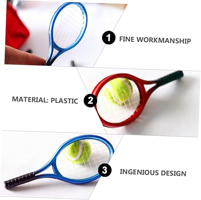 Kisangel DIY Mini House Decor Mini Tennis Racket and Ball Model Random Color Durable Lightweight Tennis