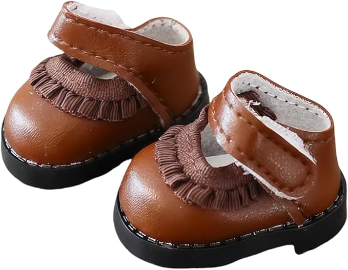 Doll Shoes for Lu bubu 17cm Dolls(No Doll) , Mini Shoes Accessories, Cute PU Leather Lace Shoes Suitable for 17cm Doll, Dress Up Doll Shoes Replacement Brown