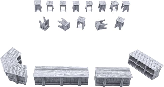 Tavern Bar Furniture Set - DND Terrain - Tabletop RPG Scenery and Wargame Terrain 28mm Miniatures