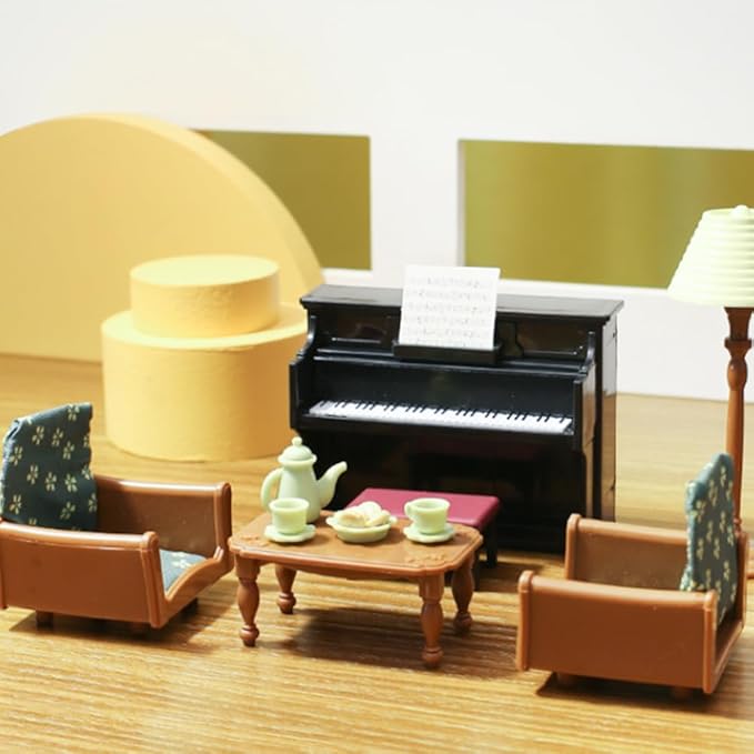 2 Sets Dollhouse Furniture Set, Miniature Furniture Mini Doll House Accessories Decoration Mini Piano Mini Sofa for Dollhouse Decor Home Scene Accessories Ornament Table Craft Display