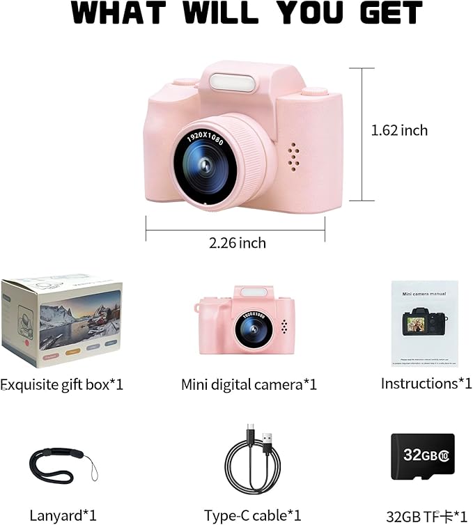 Mini Keychain Camera, FHD 1080p 48MP Mini Digital Camera with 1.3" HD Display & LED Light, 32GB SD Card Included - Fun for Kids & Adults, Collectible Gift for Travel, Birthdays & Stocking Stuffers