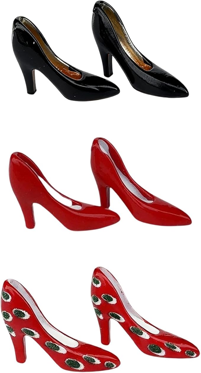 Vdaxvme 3 Pairs of Hand-Painted Miniature Iron Shoes with High Heels, Scale 1:12 for Dollhouses, Decorations, Realistic Shoe Collection, Collectable Miniature Shoes for Dollhouses