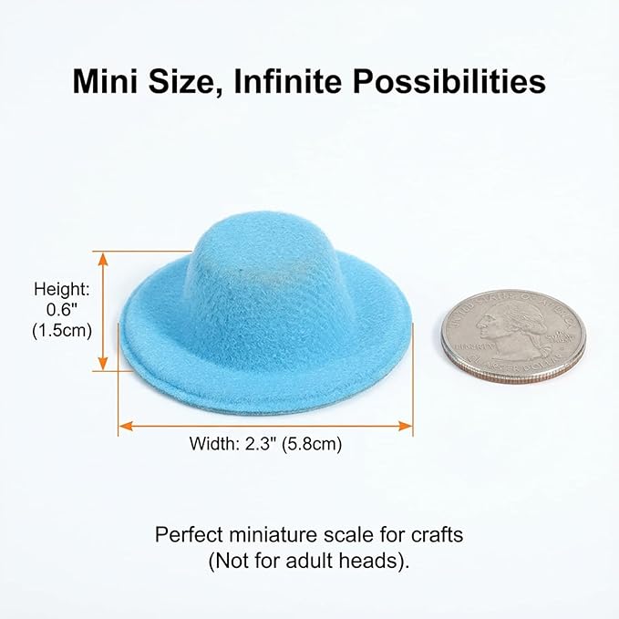 2.3" Mini Formal Hats, 15 PCS Doll Miniature Formal Small Fabric Ornaments Hat Small Little Miniature Hat Miniatures Tiny Formals Hats Felt Colorful, Miniatures DollHat for Christmas DIY Party