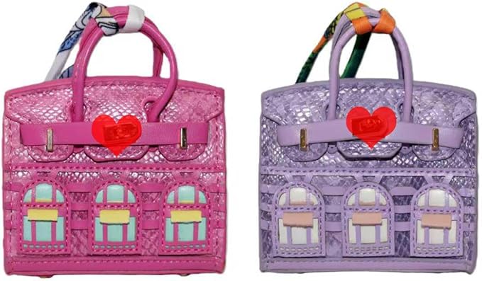 Buyborgood Women's 2 PCS Mini Tote Bag Charms Keychain Pouch Small Coin Purse Wallet (Rose + Purple)