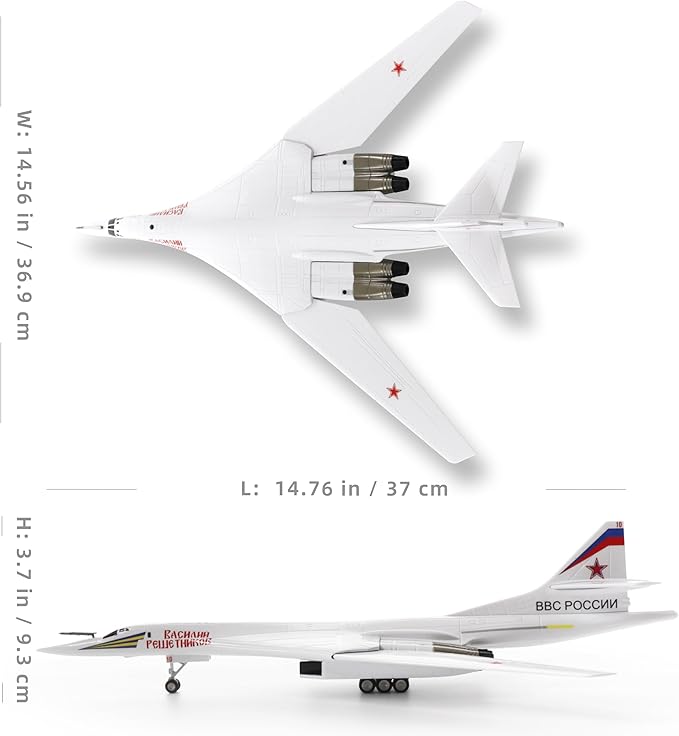 Tupolev Tu-160 Blackjack Bomber 1/144 Diecast Metal Aircraft Model Kits Soviet Union Military Fighter Pre-Build Replica Airplane Model with Stand for Collections or Gift
